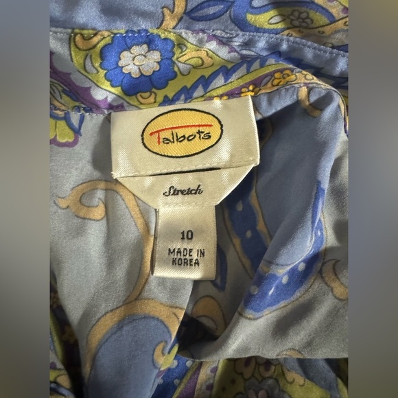 Vintage Talbots Stretch Paisley Print Silk Blend Button Up Women 10 - Picture 4 of 7